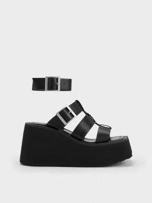 Sandale cu Platforma Charles & Keith IIsa Flatform Gladiator Negrii | 681JRPLSH