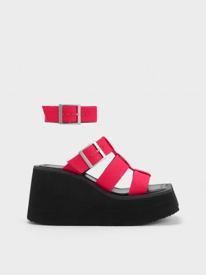Sandale cu Platforma Charles & Keith IIsa Flatform Gladiator Fucsie | 127DYHOFX