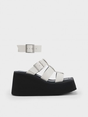 Sandale cu Platforma Charles & Keith IIsa Flatform Gladiator Albi | 214HXUZIF
