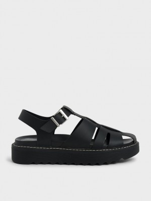 Sandale cu Platforma Charles & Keith Interwoven Buckled Negrii | 261JLUZTF
