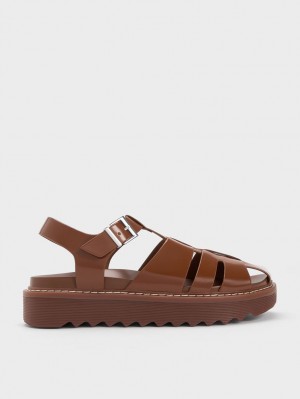 Sandale cu Platforma Charles & Keith Interwoven Buckled Maro | 832WAMOPF