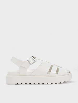 Sandale cu Platforma Charles & Keith Interwoven Buckled Albi | 612RFDAOK