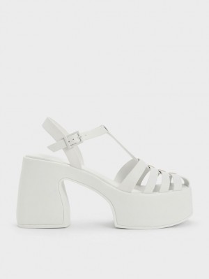 Sandale cu Platforma Charles & Keith Interwoven Platforma Gladiator Albi | 564FWOZJN