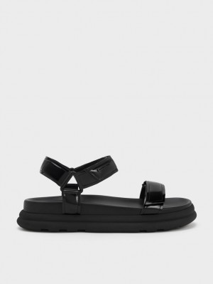 Sandale cu Platforma Charles & Keith Lacuita Cu Bretele Sports Negrii | 596ZHFABY