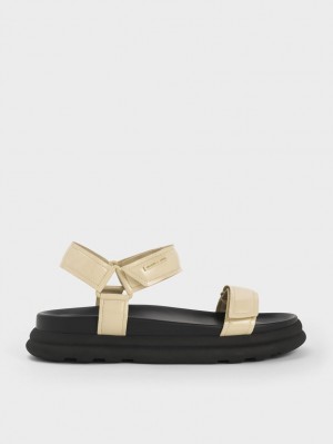 Sandale cu Platforma Charles & Keith Lacuita Cu Bretele Sports Galbeni | 196RSKNZO