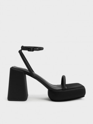 Sandale cu Platforma Charles & Keith Lucile Satin Negrii | 935PIGNAX