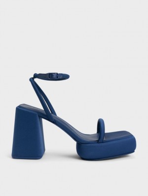 Sandale cu Platforma Charles & Keith Lucile Satin Albastri Inchis | 567KPHSUR