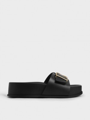 Sandale cu Platforma Charles & Keith Metallic Cu Catarama Negrii | 809OYBTWH