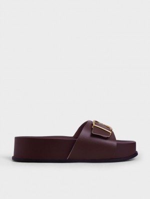 Sandale cu Platforma Charles & Keith Metallic Cu Catarama Maro | 864OHQYTX