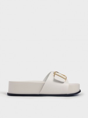 Sandale cu Platforma Charles & Keith Metallic Cu Catarama Albi | 063IPBHXU