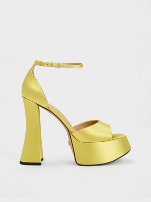 Sandale cu Platforma Charles & Keith Michelle Recycled Polyester Verzi Deschis | 084WVRBEJ