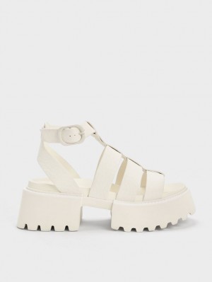 Sandale cu Platforma Charles & Keith Nadine Gladiator Albi | 356BLVDTS