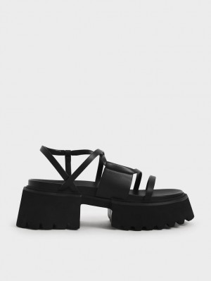 Sandale cu Platforma Charles & Keith Nadine Cu Bretele Negrii | 901ONIGUZ