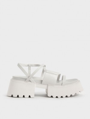 Sandale cu Platforma Charles & Keith Nadine Cu Bretele Albi | 150XIRUQN