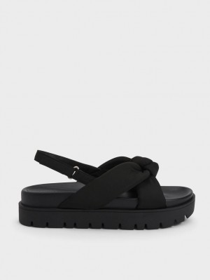Sandale cu Platforma Charles & Keith Nailon Knotted Negrii | 579AEXCWU