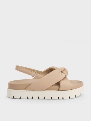 Sandale cu Platforma Charles & Keith Nailon Knotted Bej | 390WYRALM