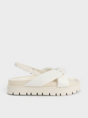 Sandale cu Platforma Charles & Keith Nailon Knotted Albi | 410IXZHGT