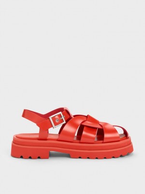 Sandale cu Platforma Charles & Keith Nell Gladiator Rosii | 749MZGCVK