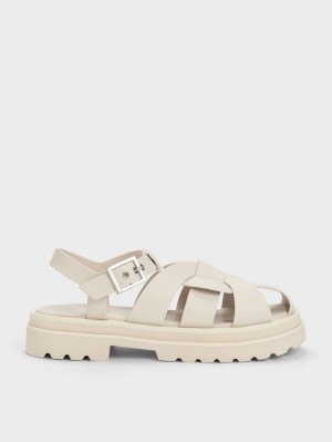 Sandale cu Platforma Charles & Keith Nell Gladiator Albi | 068QNKBSM