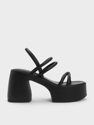 Sandale cu Platforma Charles & Keith Nerissa Tubular​ Negrii | 510WHELMN