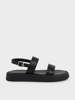 Sandale cu Platforma Charles & Keith Open Bombeu Slingback Negrii | 276QCJLVG