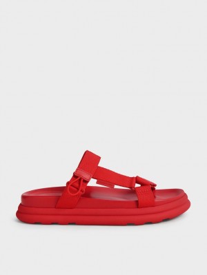 Sandale cu Platforma Charles & Keith Polyester Velcro Curea Sports Rosii | 697RWKDVE