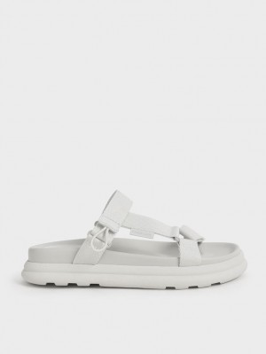 Sandale cu Platforma Charles & Keith Polyester Velcro Curea Sports Albi | 360JQCKVZ