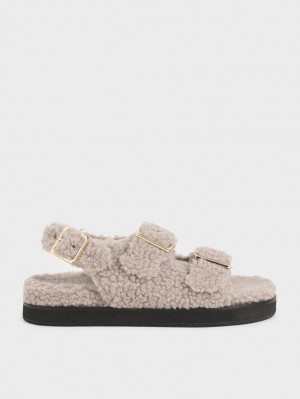 Sandale cu Platforma Charles & Keith Recycled PET - Furry Gri | 893IBZQDM