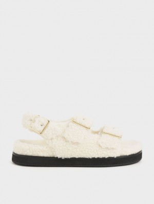 Sandale cu Platforma Charles & Keith Recycled PET - Furry Albi | 019XWZUNK