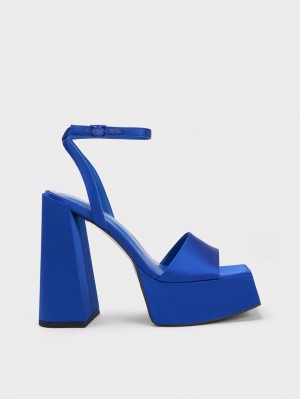 Sandale cu Platforma Charles & Keith Recycled Polyester Ankle-Curea Albastri | 796CMUHQJ