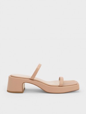 Sandale cu Platforma Charles & Keith Square-Bombeu Bej | 310QUGWFH