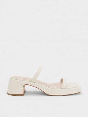 Sandale cu Platforma Charles & Keith Square-Bombeu Albi | 967OGRVAB