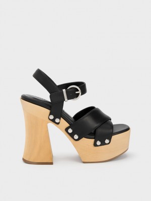 Sandale cu Platforma Charles & Keith Tabitha Piele Crossover Negrii | 685CHVOSG
