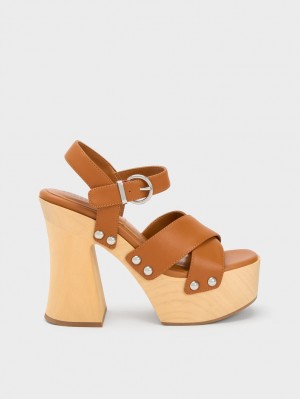 Sandale cu Platforma Charles & Keith Tabitha Piele Crossover Maro | 960MAJCIT