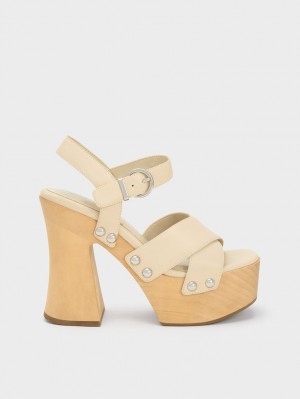 Sandale cu Platforma Charles & Keith Tabitha Piele Crossover Albi | 657ORAINW
