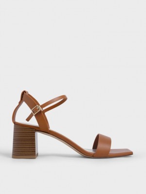 Sandale cu Toc Charles & Keith Ankle Curea Stacked Maro | 298KSOXGV