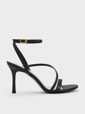 Sandale cu Toc Charles & Keith Asymmetric Cu Bretele Negrii | 069RBNVWH