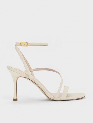 Sandale cu Toc Charles & Keith Asymmetric Cu Bretele Albi | 798CVKZSP