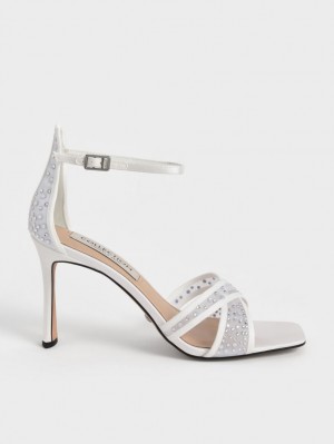 Sandale cu Toc Charles & Keith Blythe Mesh & Satin Embellished Albi | 542YBCAOT