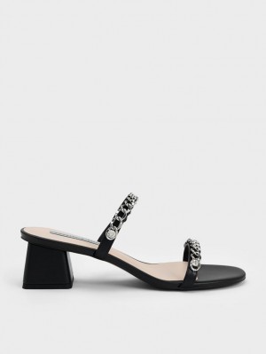 Sandale cu Toc Charles & Keith Chain-Link Block Negrii | 107DUPFZV