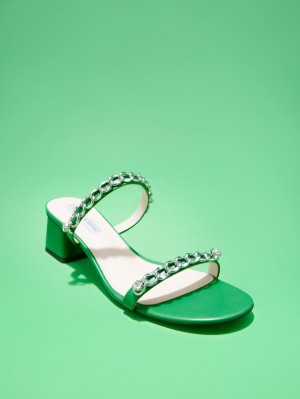 Sandale cu Toc Charles & Keith Chain-Link Block Verzi | 943QOFATK
