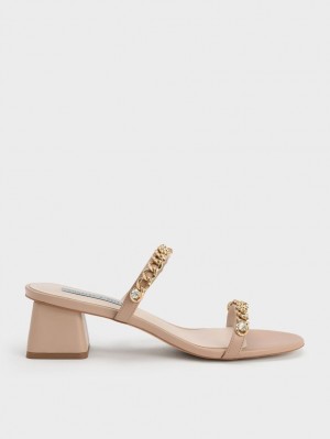 Sandale cu Toc Charles & Keith Chain-Link Block Bej | 253CJDUYX