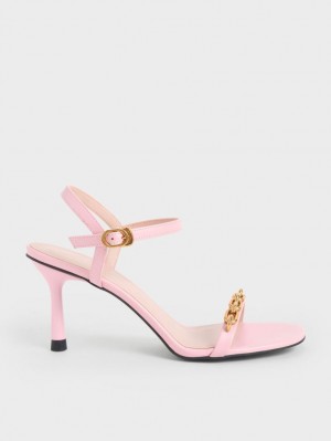 Sandale cu Toc Charles & Keith Chain Link Roz Deschis | 645KSBLXV
