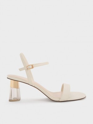 Sandale cu Toc Charles & Keith Clear Trapeze Albi | 841UIGBPX