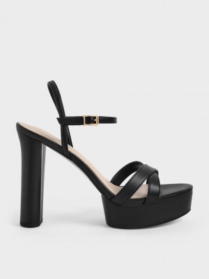 Sandale cu Toc Charles & Keith Crossover Platforma Negrii | 032PRMYJX