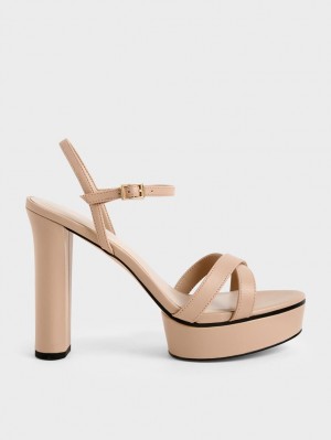 Sandale cu Toc Charles & Keith Crossover Platforma Bej | 917CEGHMW
