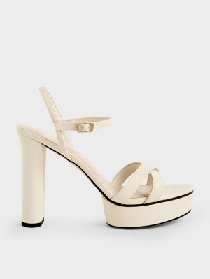 Sandale cu Toc Charles & Keith Crossover Platforma Albi | 028HCWSEQ
