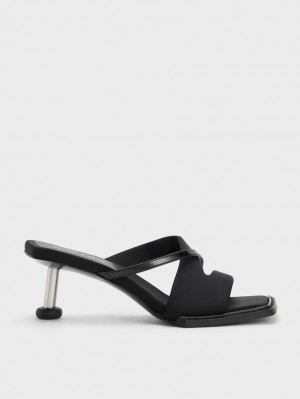 Sandale cu Toc Charles & Keith Crossover Sculptural Negrii | 237OAKMZX