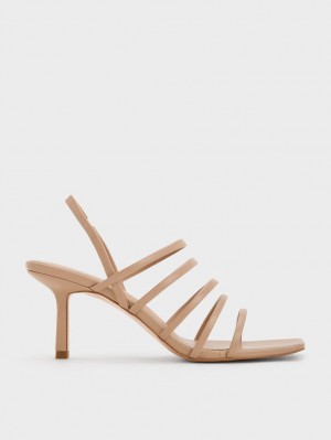 Sandale cu Toc Charles & Keith Cu Bretele Blade Bej | 270GPRBOM