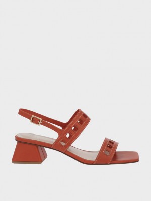 Sandale cu Toc Charles & Keith Cut-Out Toc Slingback Portocalii | 498JYHBGF